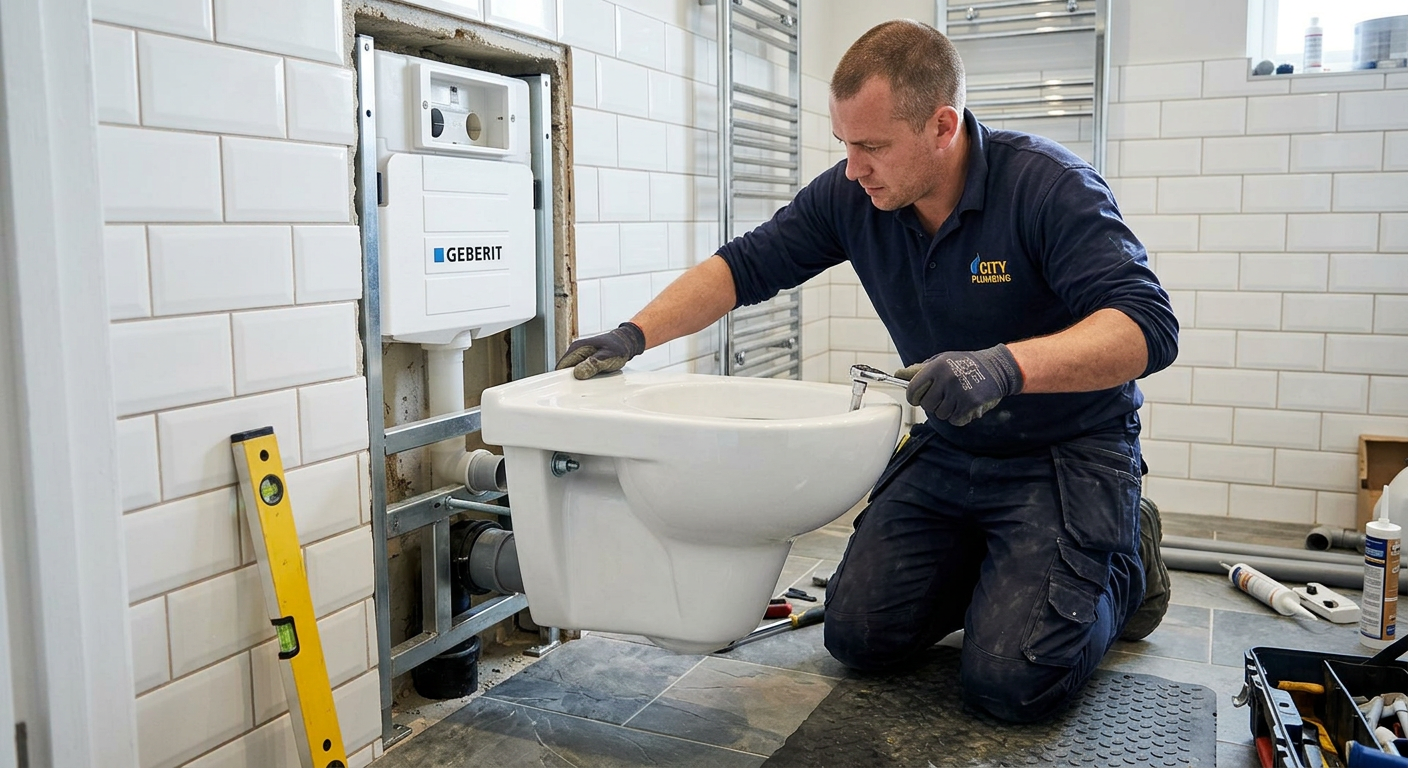 Pose de WC suspendu par un plombier professionnel à Fresnes